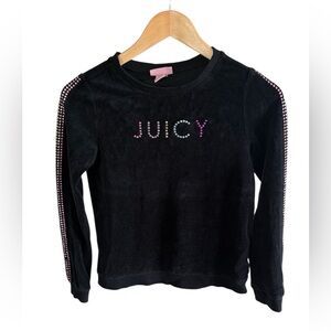 Juicy Couture Girls Black Sparkle Logo Sweatshirt with Pink Bead Accents, 12